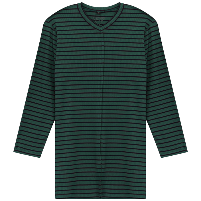 Striped Ribbed V Neck Tee