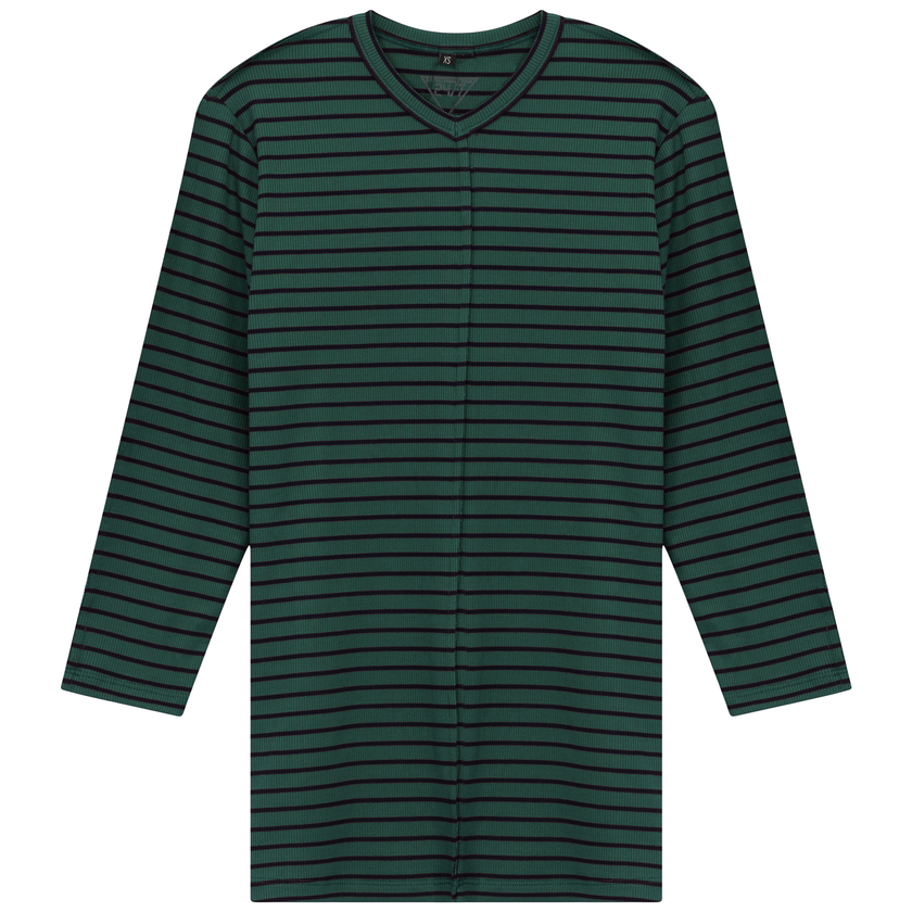 Striped Ribbed V Neck Tee