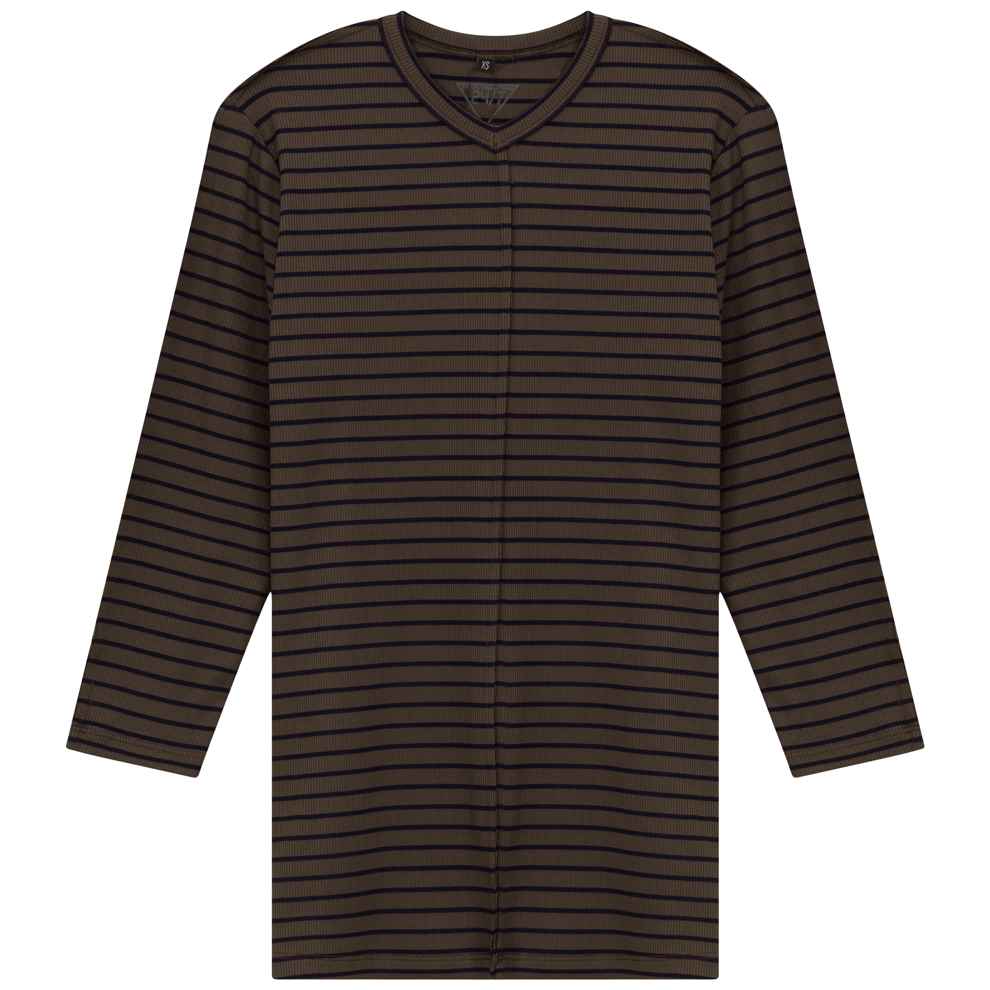 Striped Ribbed V Neck Tee