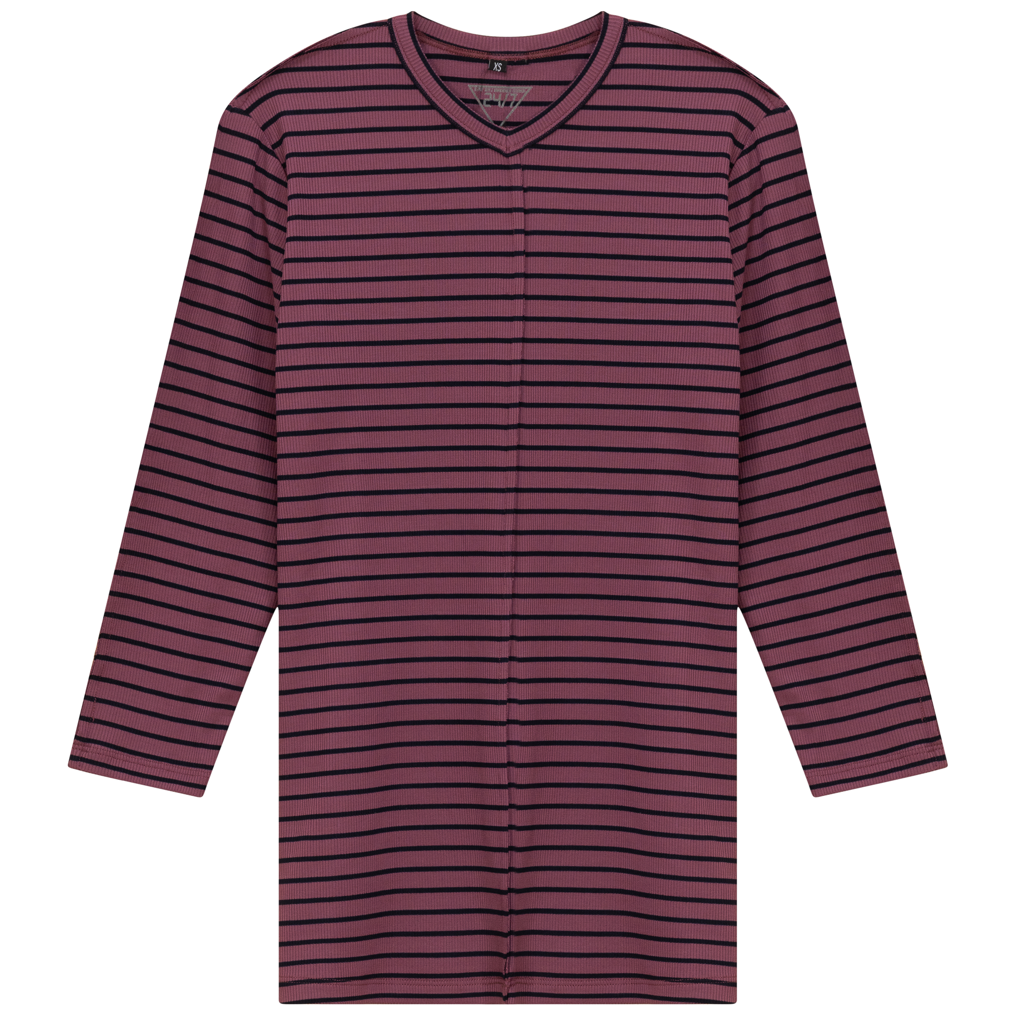 Striped Ribbed V Neck Tee