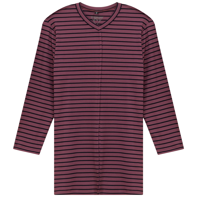 Striped Ribbed V Neck Tee