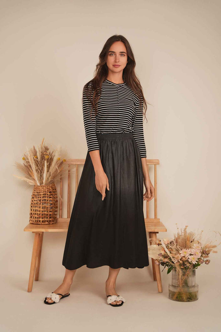 Striped Ribbed V Neck Tee