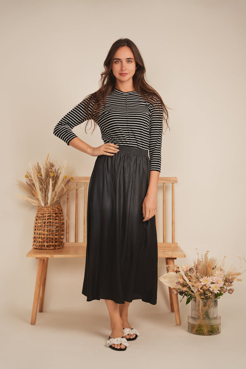 Striped Ribbed V Neck Tee