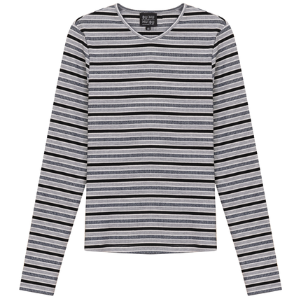 Striped Metalic V Neck Tee
