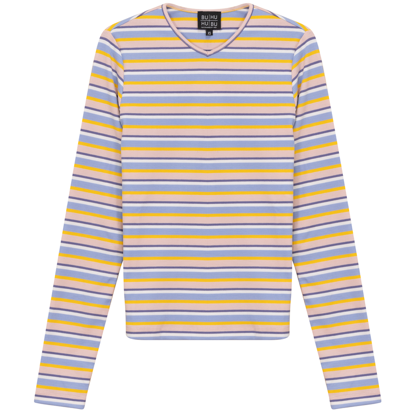 Striped Metalic V Neck Tee