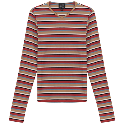 Striped Metalic V Neck Tee