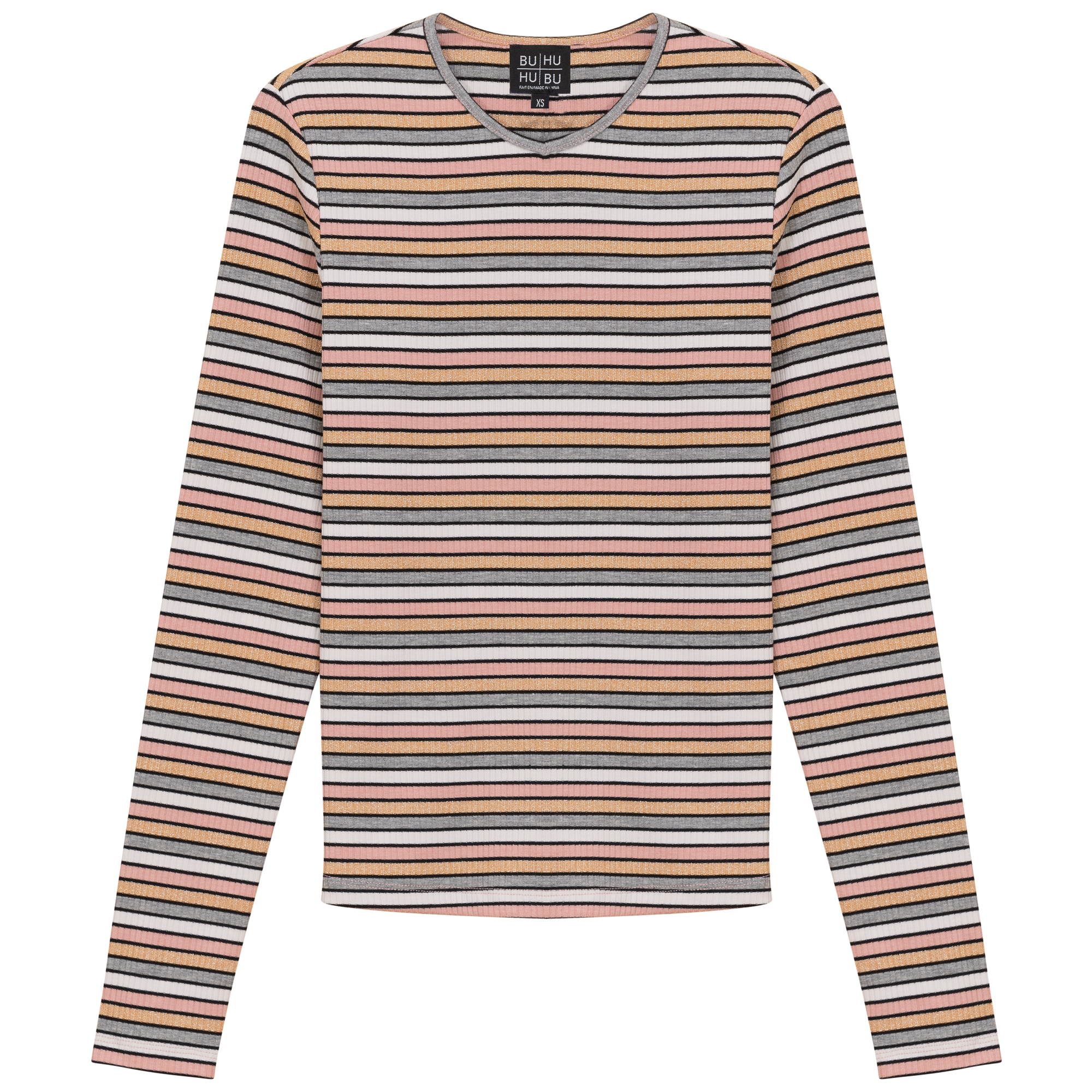 Striped Metalic V Neck Tee