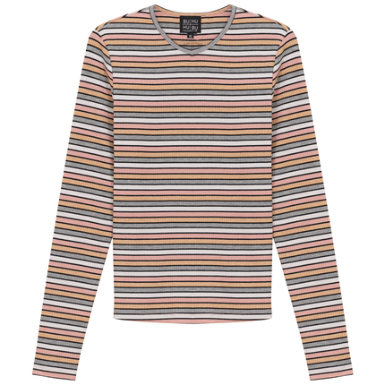 Striped Metalic V Neck Tee