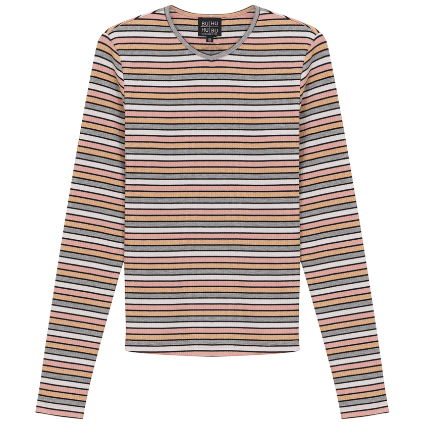 Striped Metalic V Neck Tee