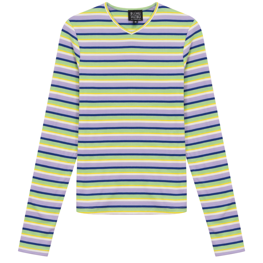 Striped Metalic V Neck Tee