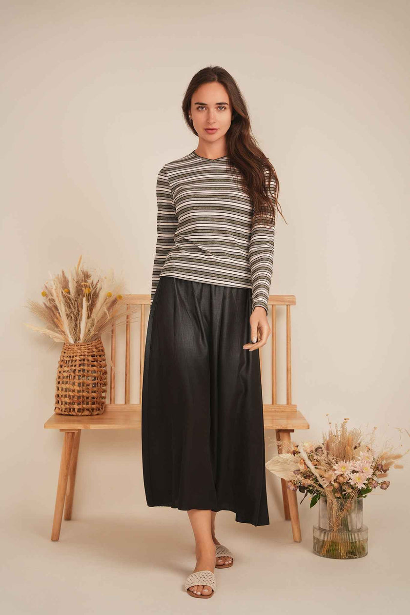 Striped Metalic V Neck Tee