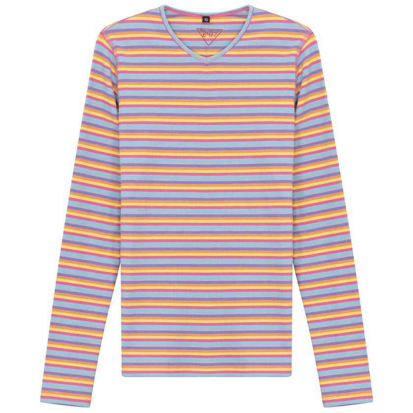 Striped V Neck Tee