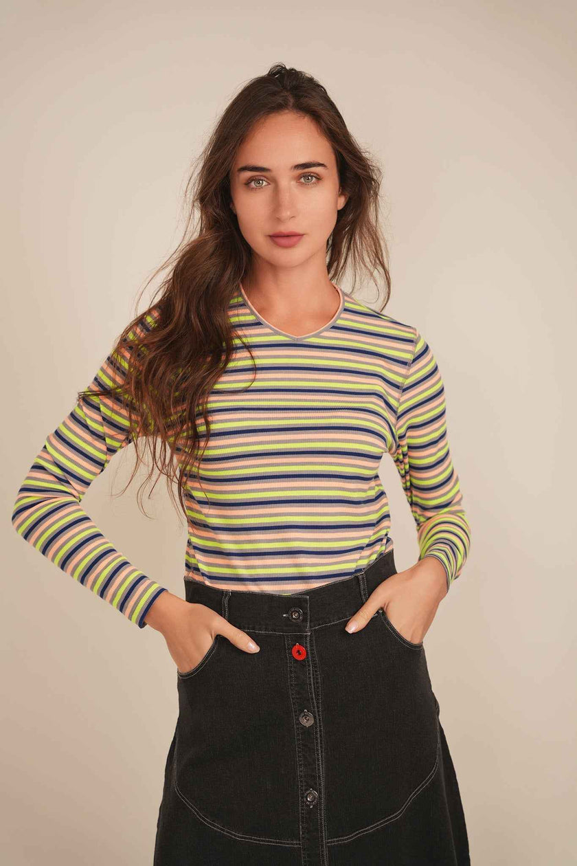 Striped V Neck Tee