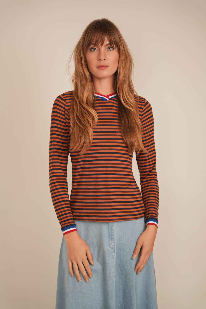Striped Multi Color V Neck Tee