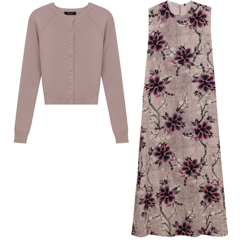 Midi Printed Chiffon Jumper Cardigan Set