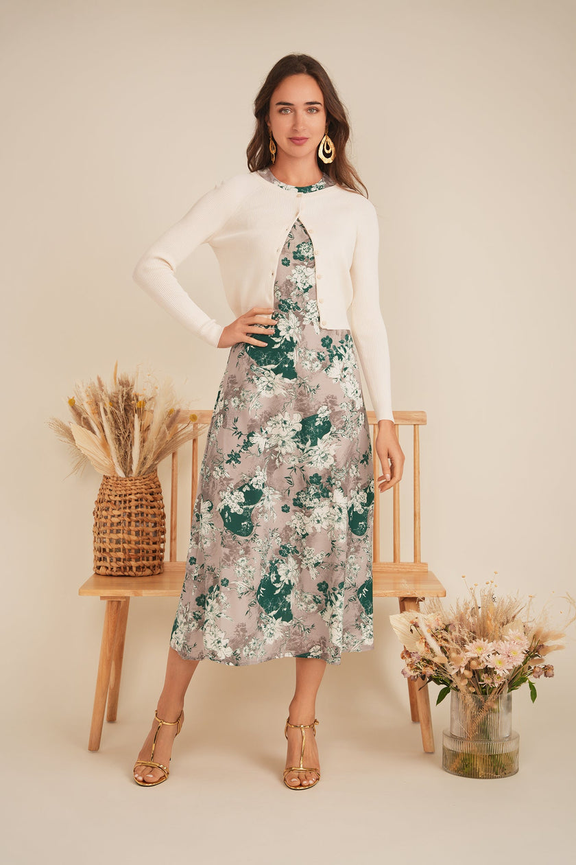 Midi Printed Chiffon Jumper Cardigan Set