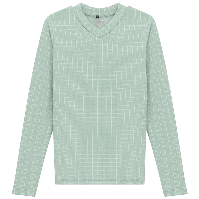 Checkered V Neck Cotton Tee