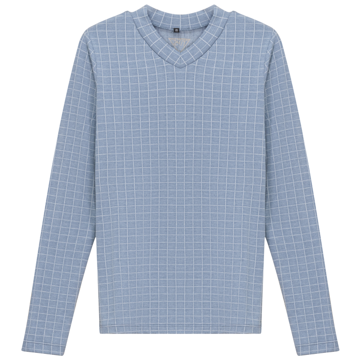 Checkered V Neck Cotton Tee