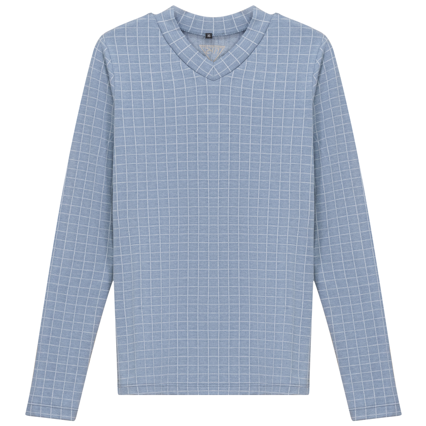 Checkered V Neck Cotton Tee