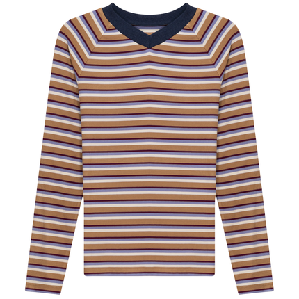 Striped Contrast V Neck Tee