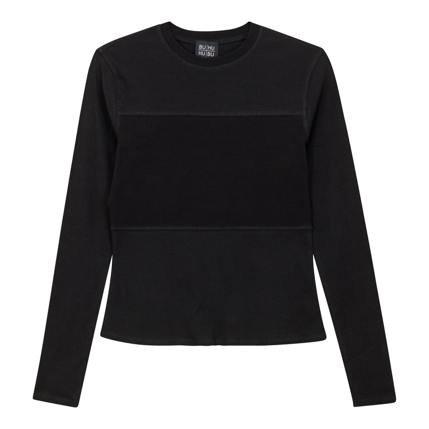 Ribbed Solid Stitching Tee