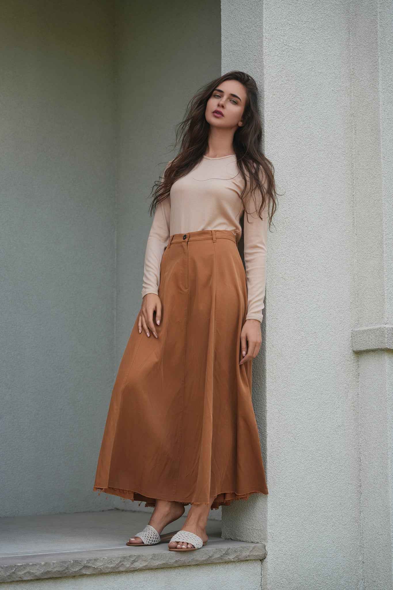 Cotton Maxi A Line Fringe Skirt