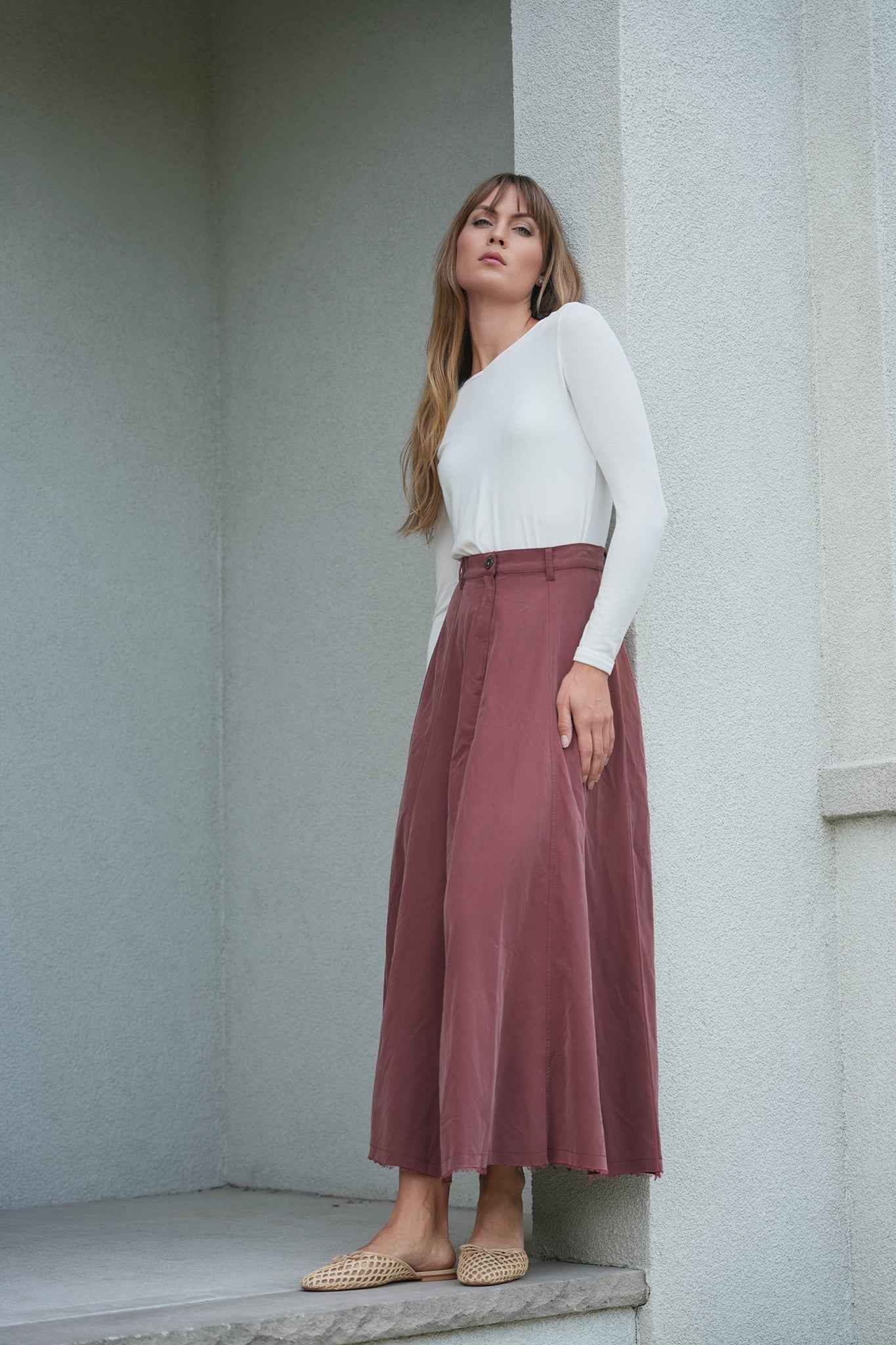 Cotton Maxi A Line Fringe Skirt