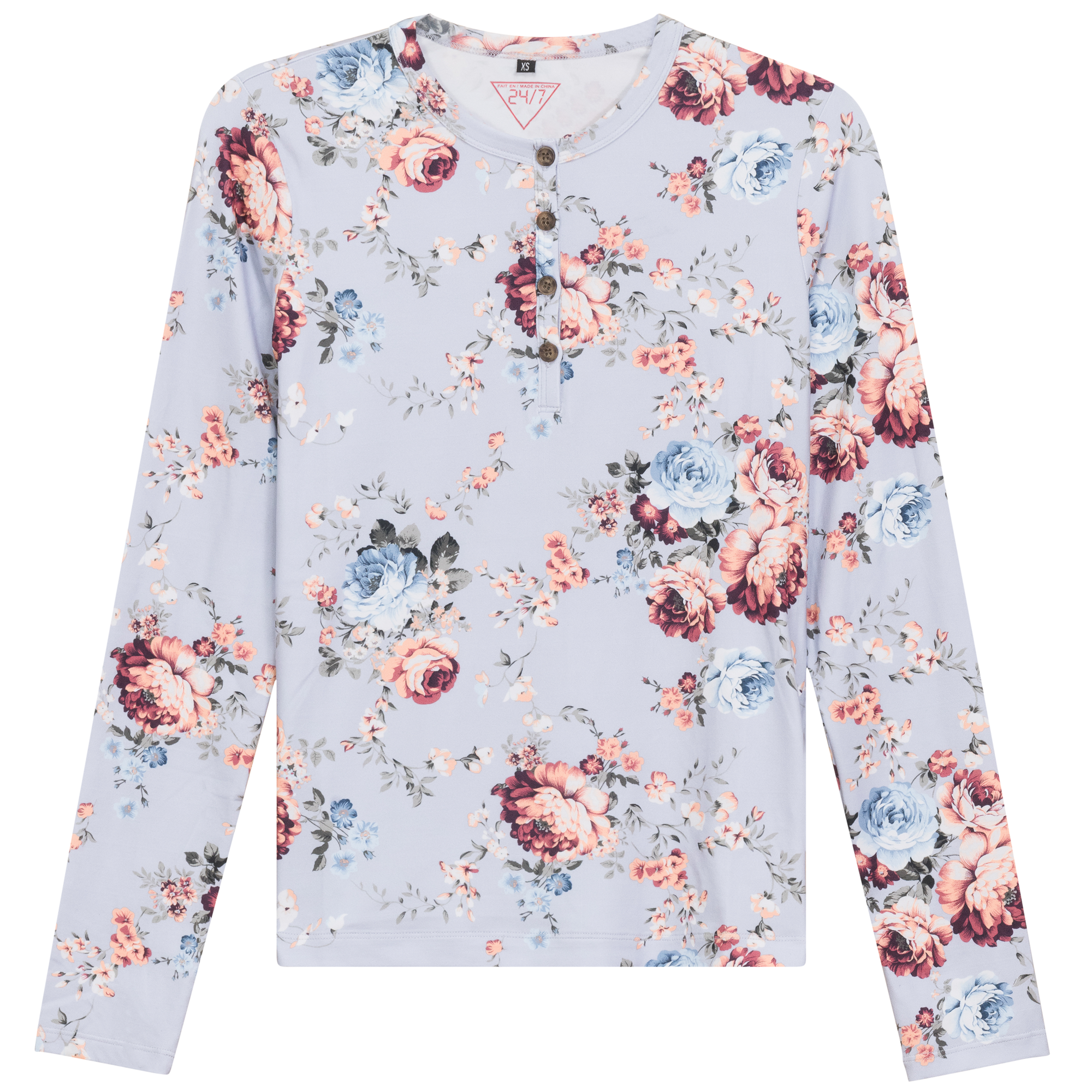 Henley Front Floral Tee