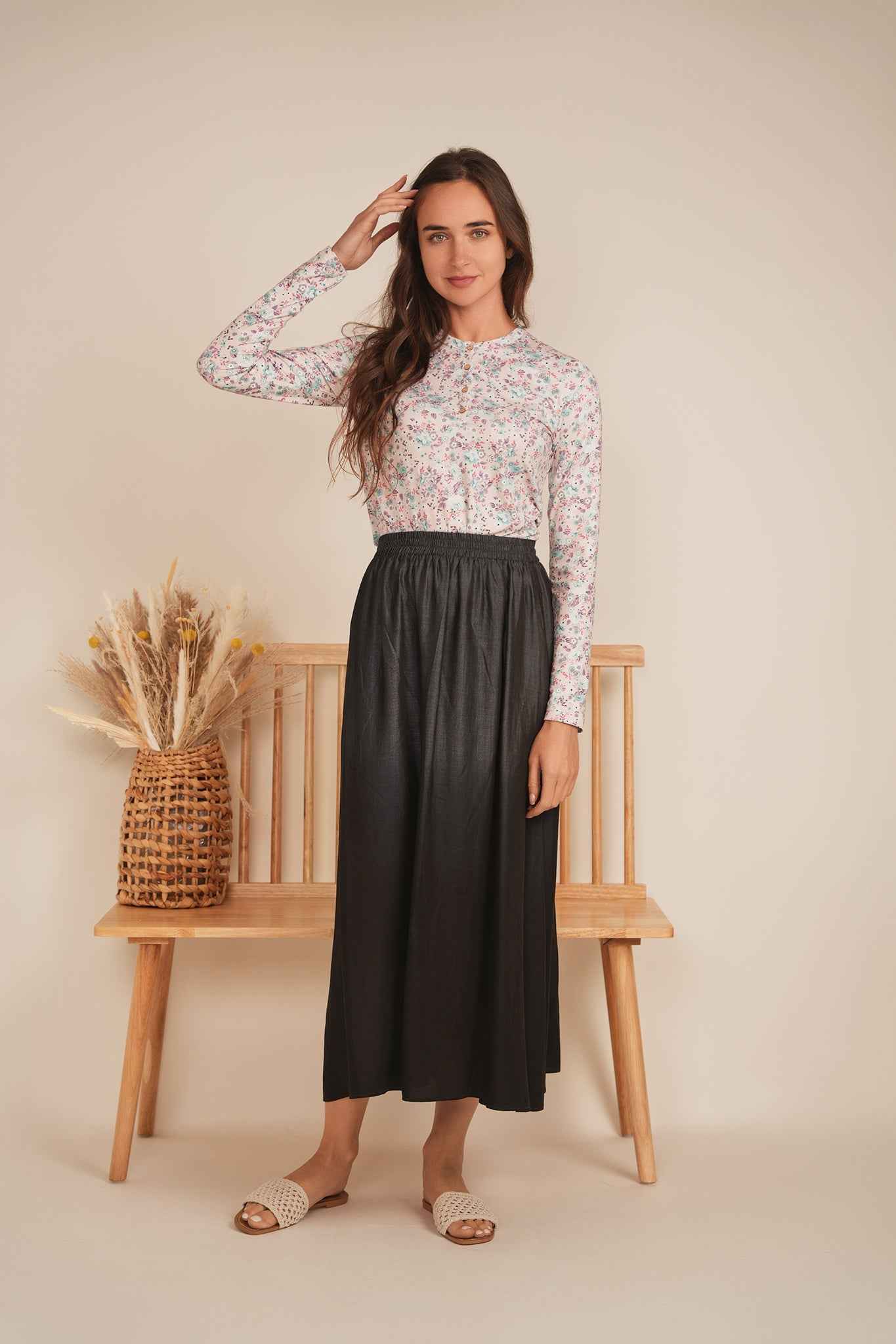 Henley Front Floral Tee