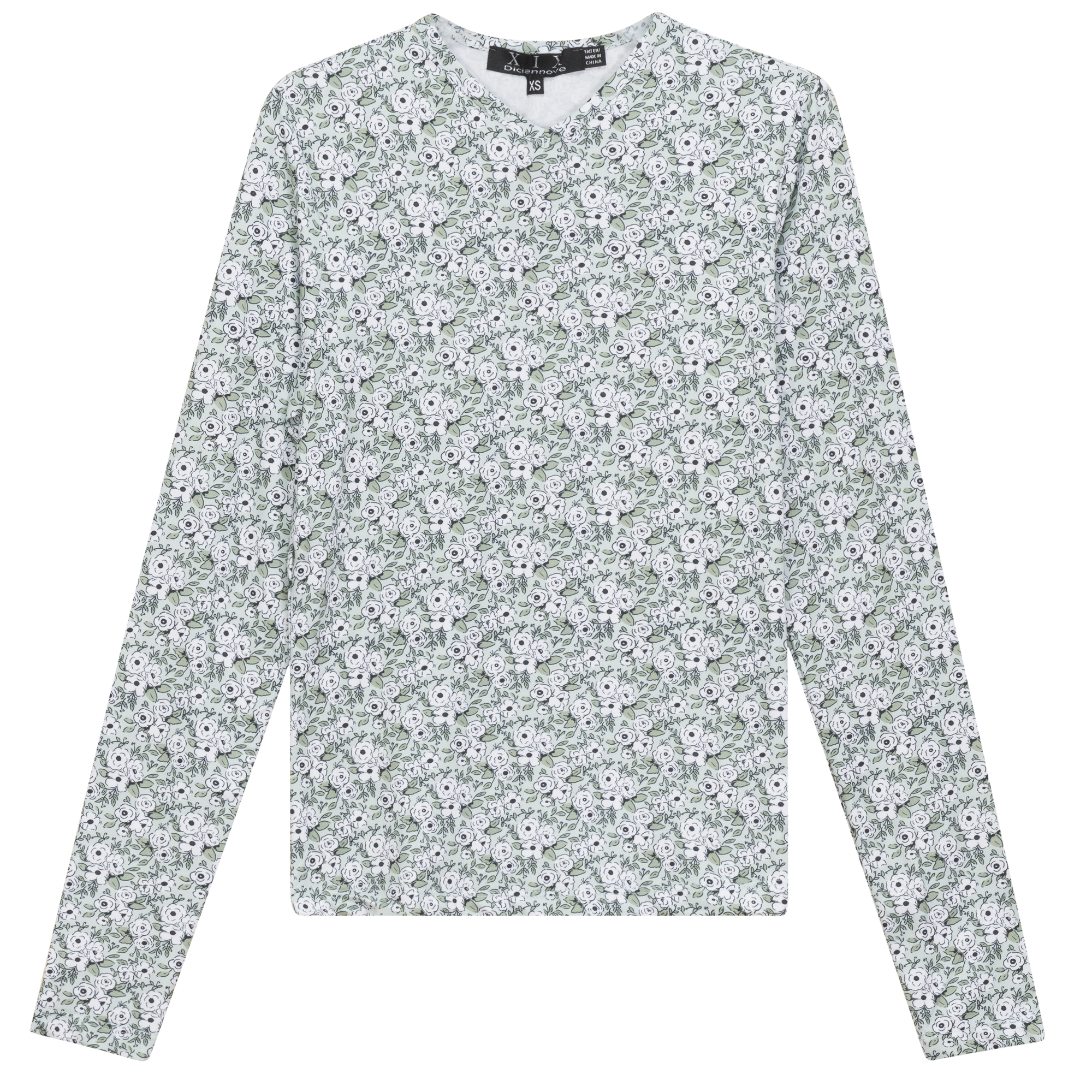 Printed V Neck Long Sleeve Tee