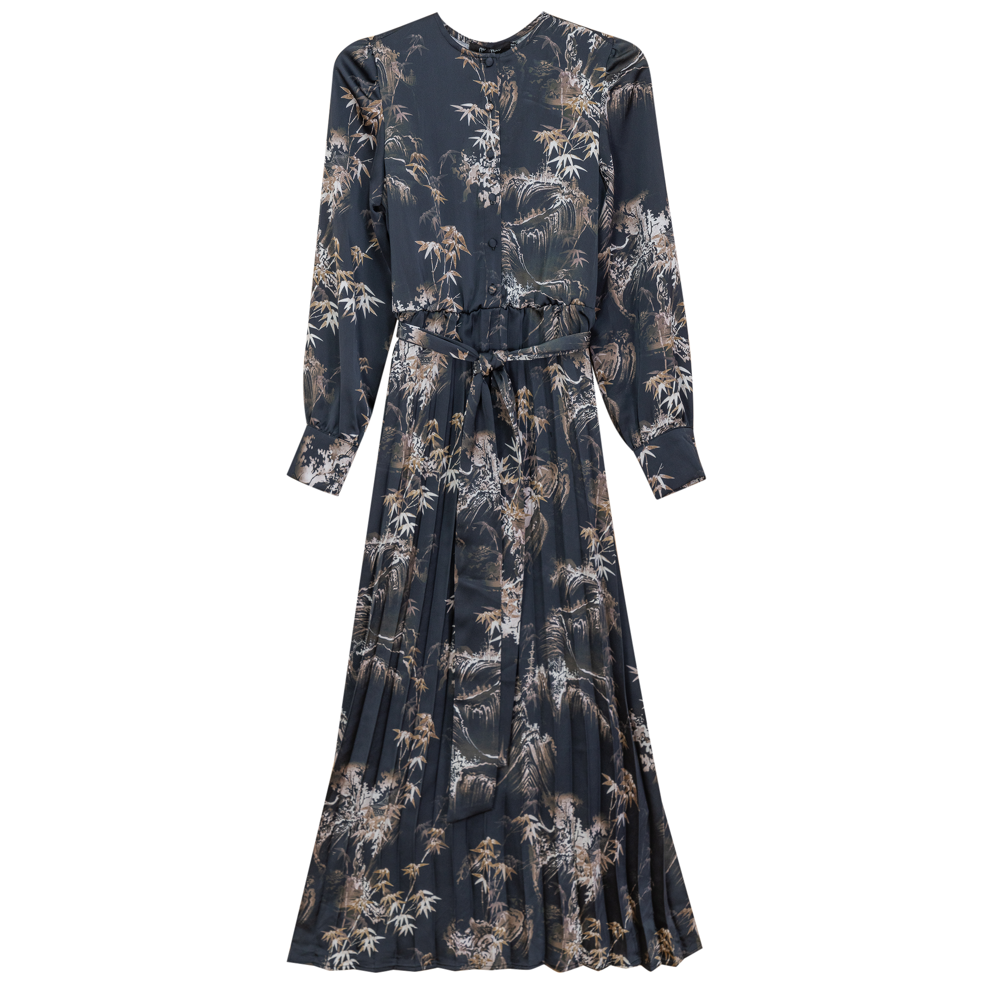 Printed Satin Accordian Pleated Dress