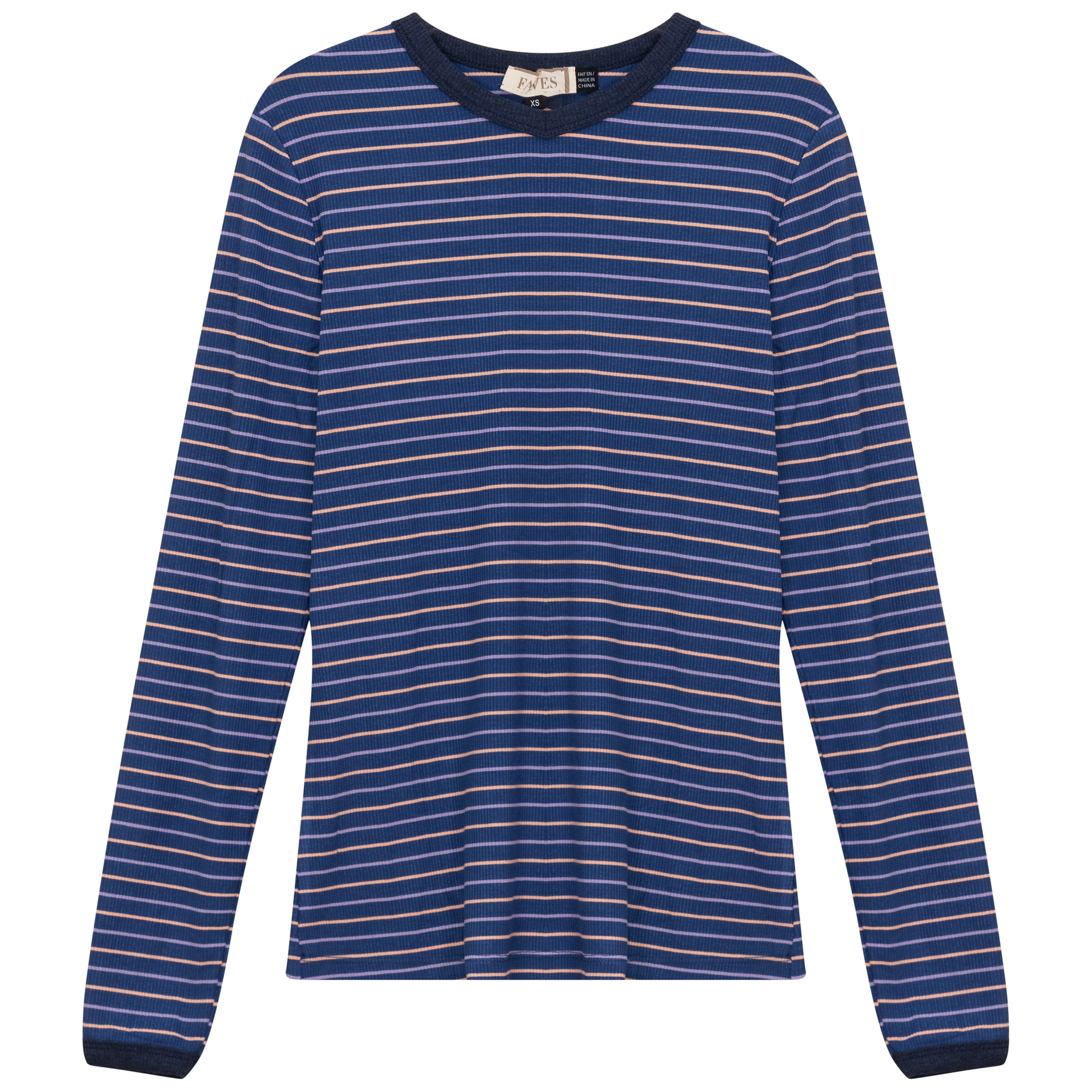 Ribbed Stripped V Neck Tee