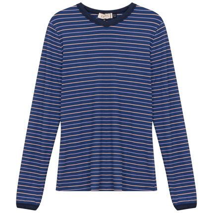 Ribbed Stripped V Neck Tee