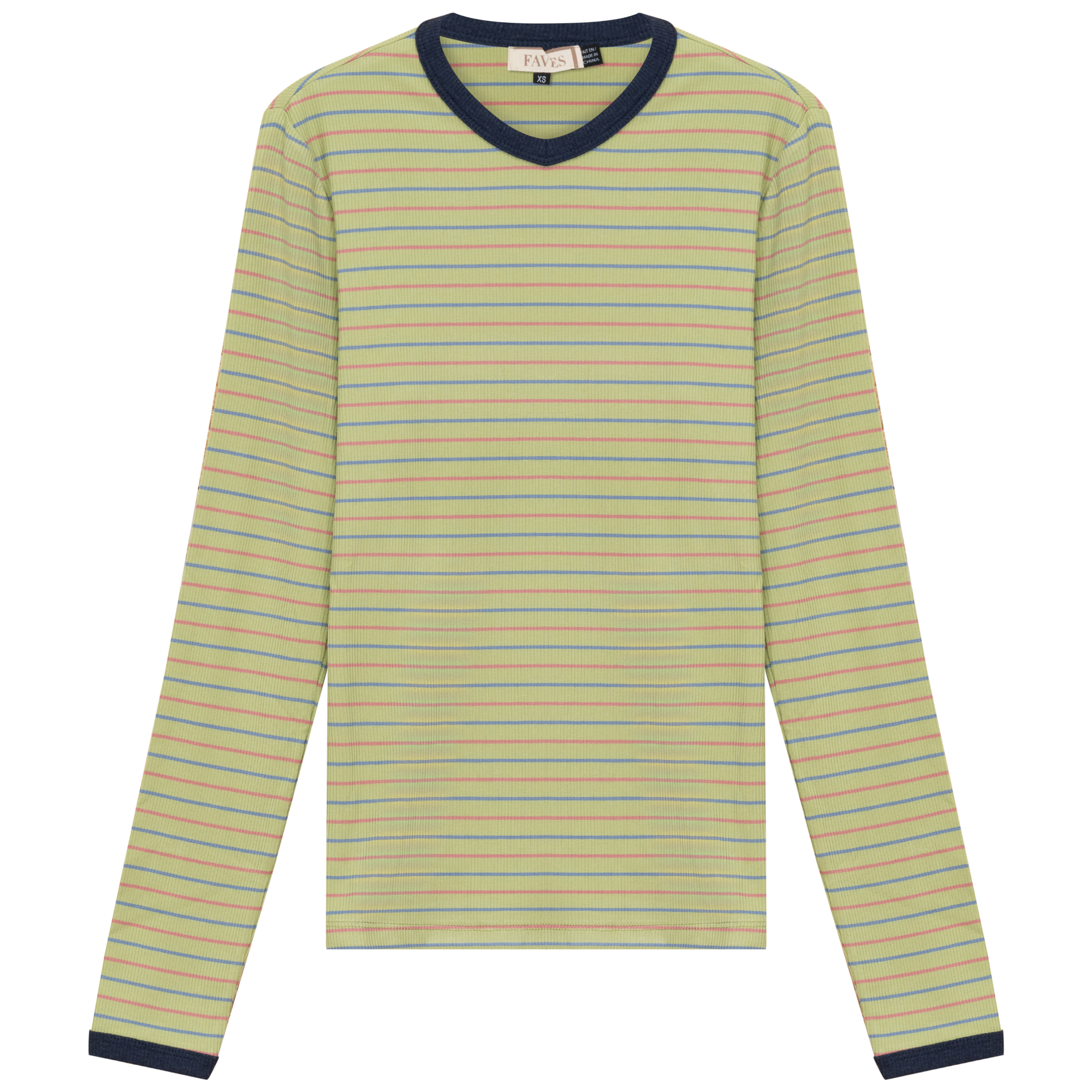 Ribbed Stripped V Neck Tee