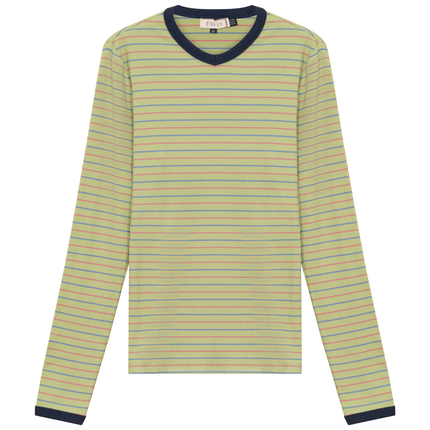 Ribbed Stripped V Neck Tee