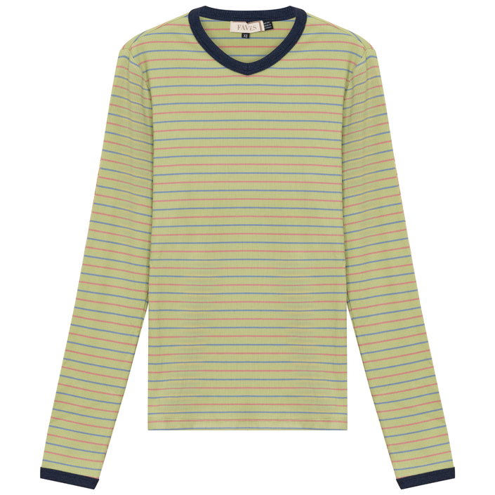 Ribbed Stripped V Neck Tee