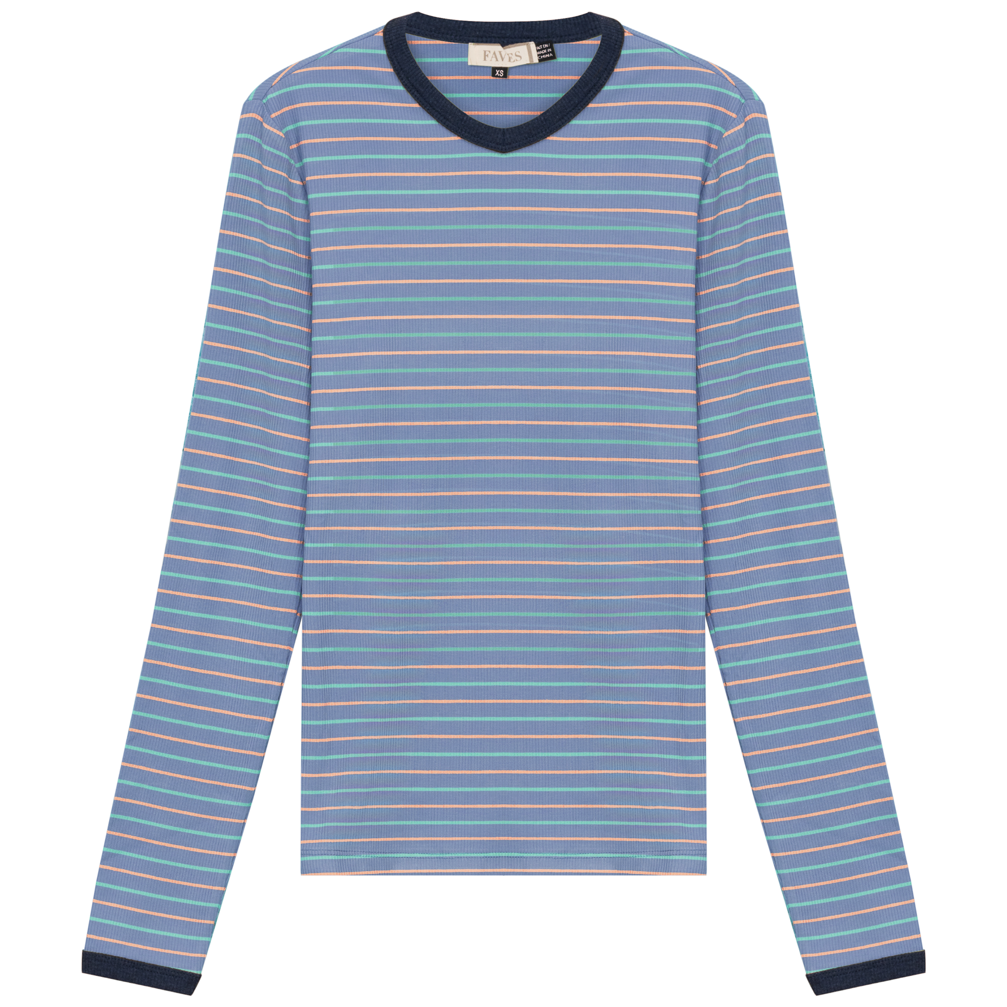 Ribbed Stripped V Neck Tee