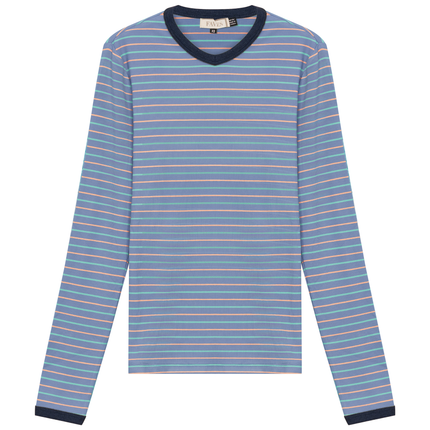 Ribbed Stripped V Neck Tee