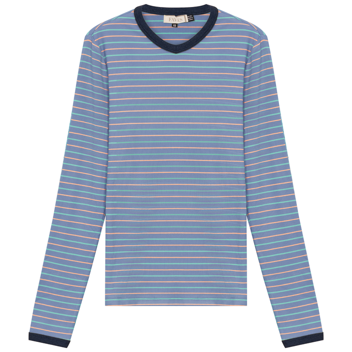 Ribbed Stripped V Neck Tee