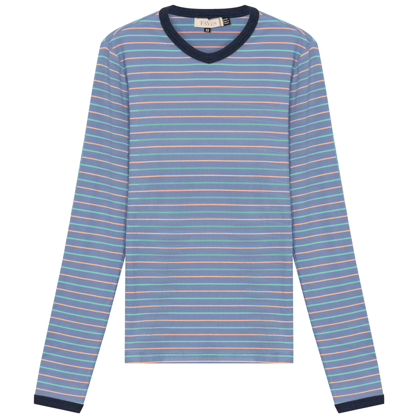 Ribbed Stripped V Neck Tee