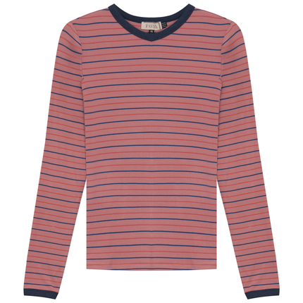 Ribbed Stripped V Neck Tee