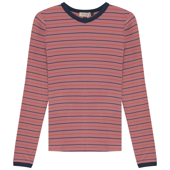 Ribbed Stripped V Neck Tee