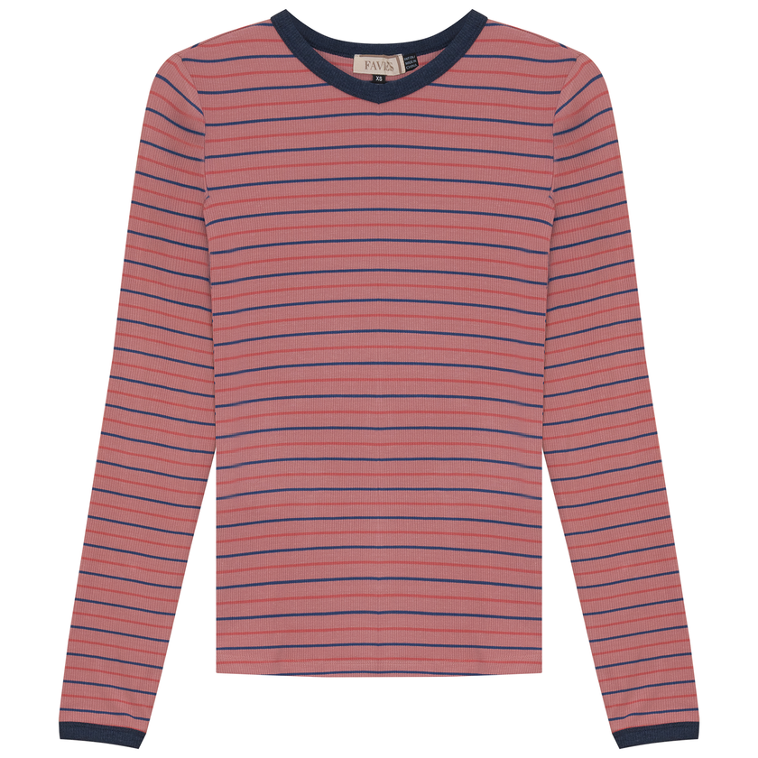 Ribbed Stripped V Neck Tee