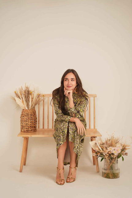 Printed Satin Midi Shirt Dress