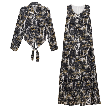 Printed Linen Midi Jumper Shirt Set