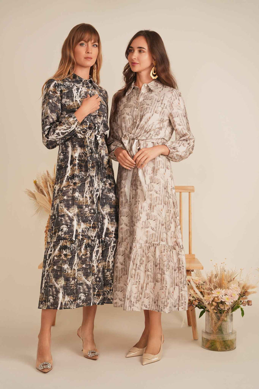 Printed Linen Midi Jumper Shirt Set