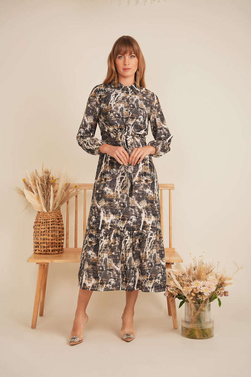 Printed Linen Midi Jumper Shirt Set