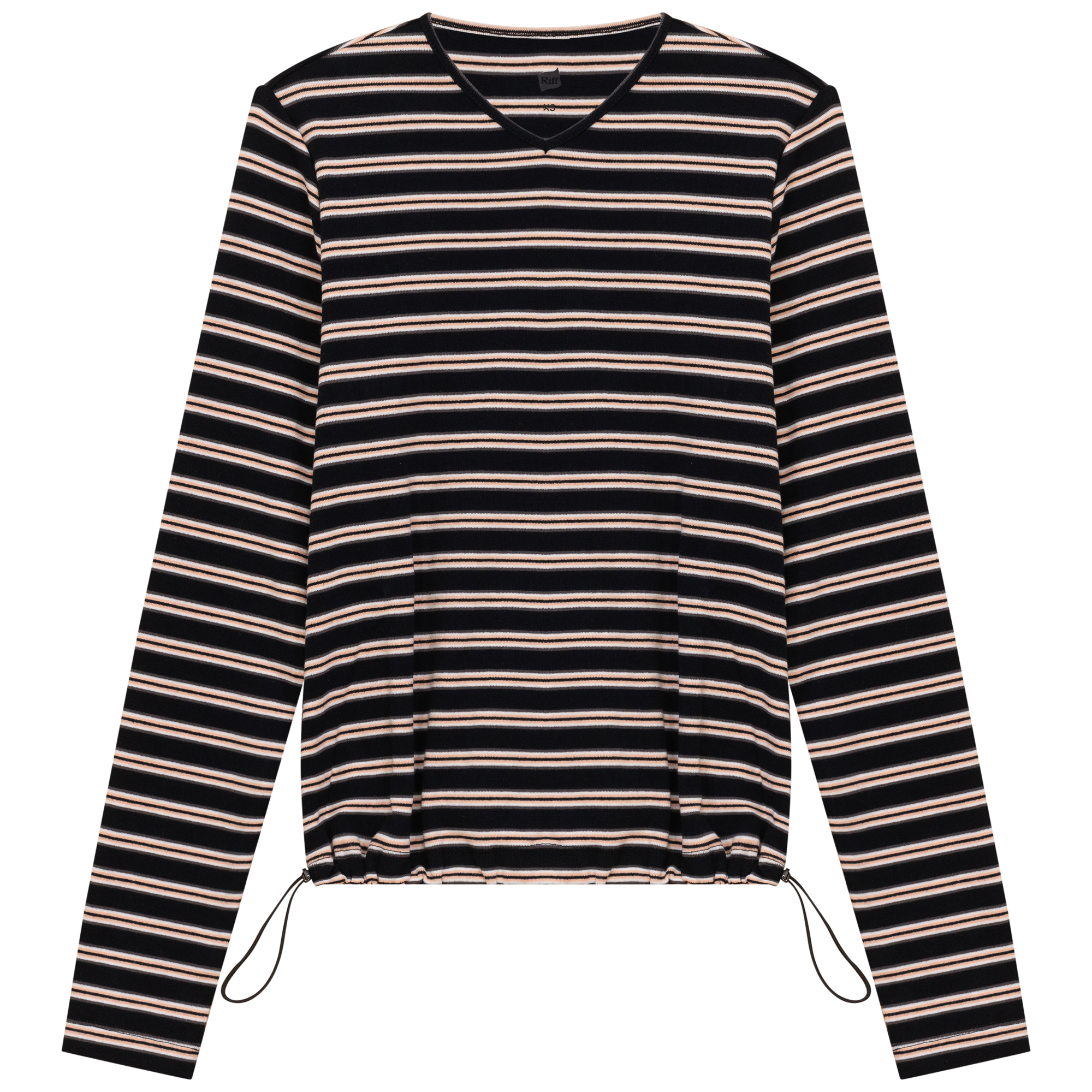 Ribbed Striped V Neck Tee With Bungee Rope