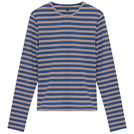Ribbed Striped V Neck Tee With Bungee Rope