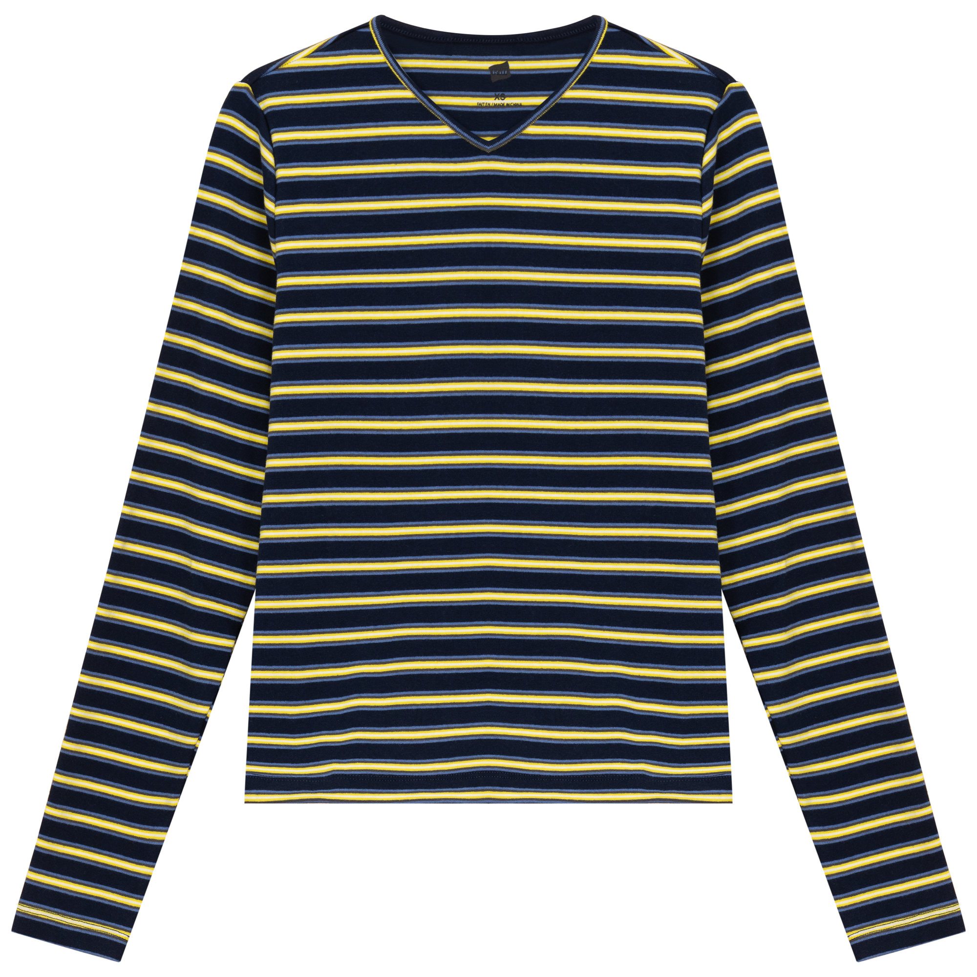 Ribbed Striped V Neck Tee With Bungee Rope